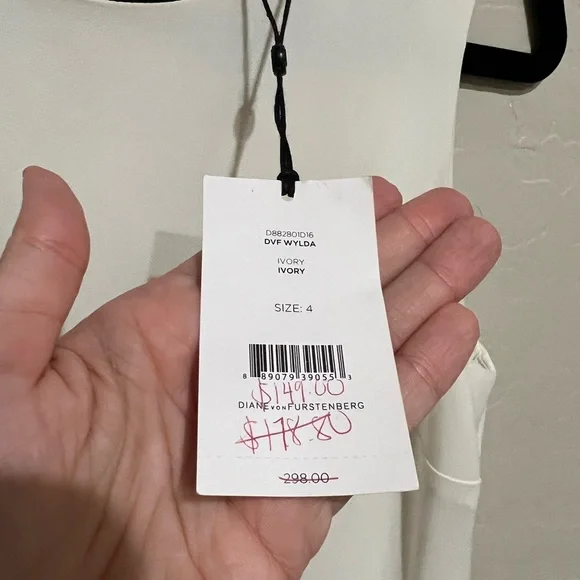 Diane Von Furstenberg Ivory Sleeveless Asymmetrical Dress *NWT*, Size 4 - Picture 3 of 7